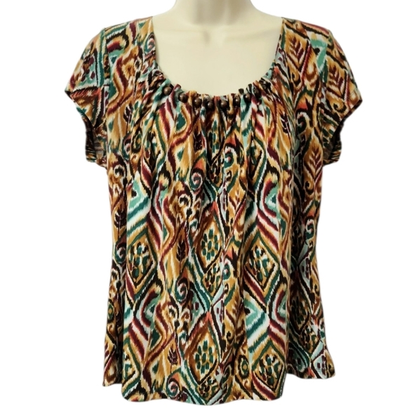 Rafaella Tops - Rafaella Womens Short-sleeve Top‎ with Beaded Round Neckline Accent Blouse